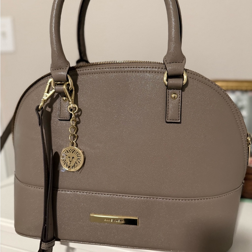 Anne Klein Taupe Dome Satchel with Gold Accents